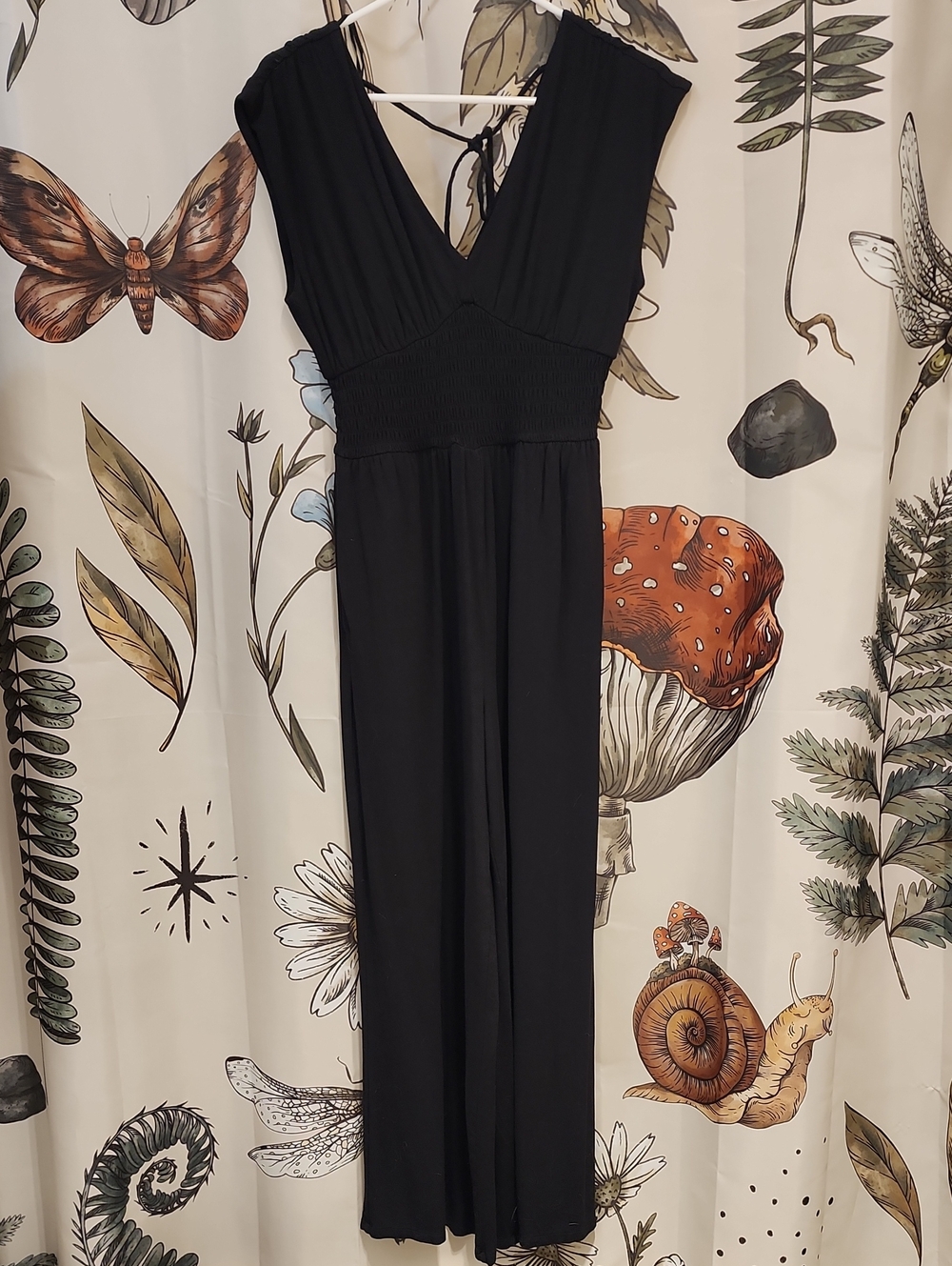 Classic Black V-Neck Maxi Jumpsuit with Smocked Waist